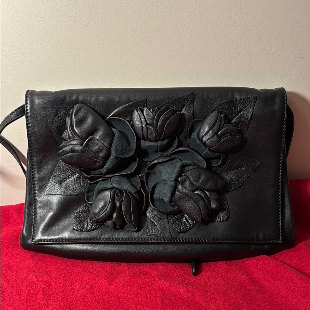 Valentino Garavani Black Floral Leather Clutch bag